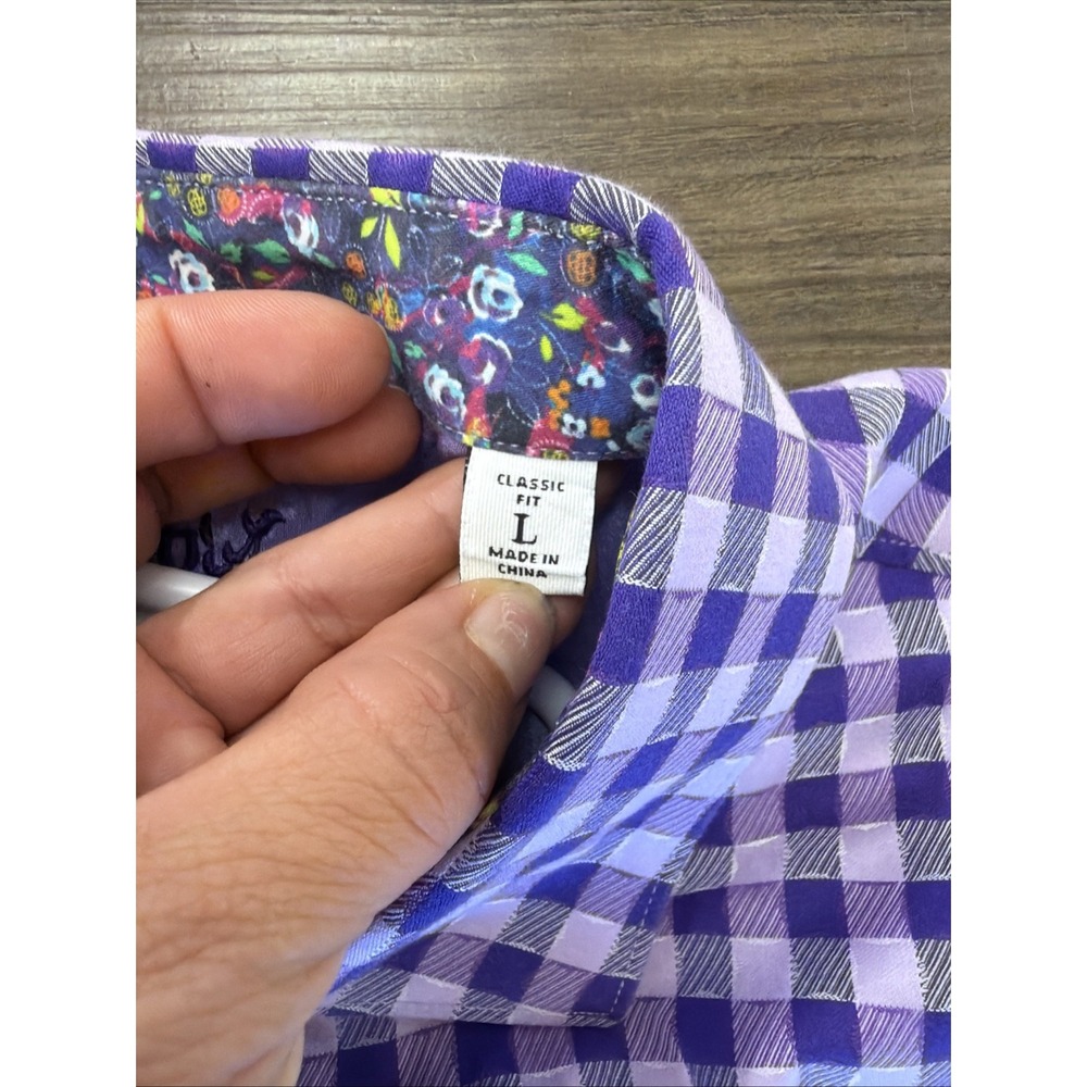 Robert Graham Mens L Purple Gingham Flip Cuff Embroidered Button Up - Picture 6 of 8